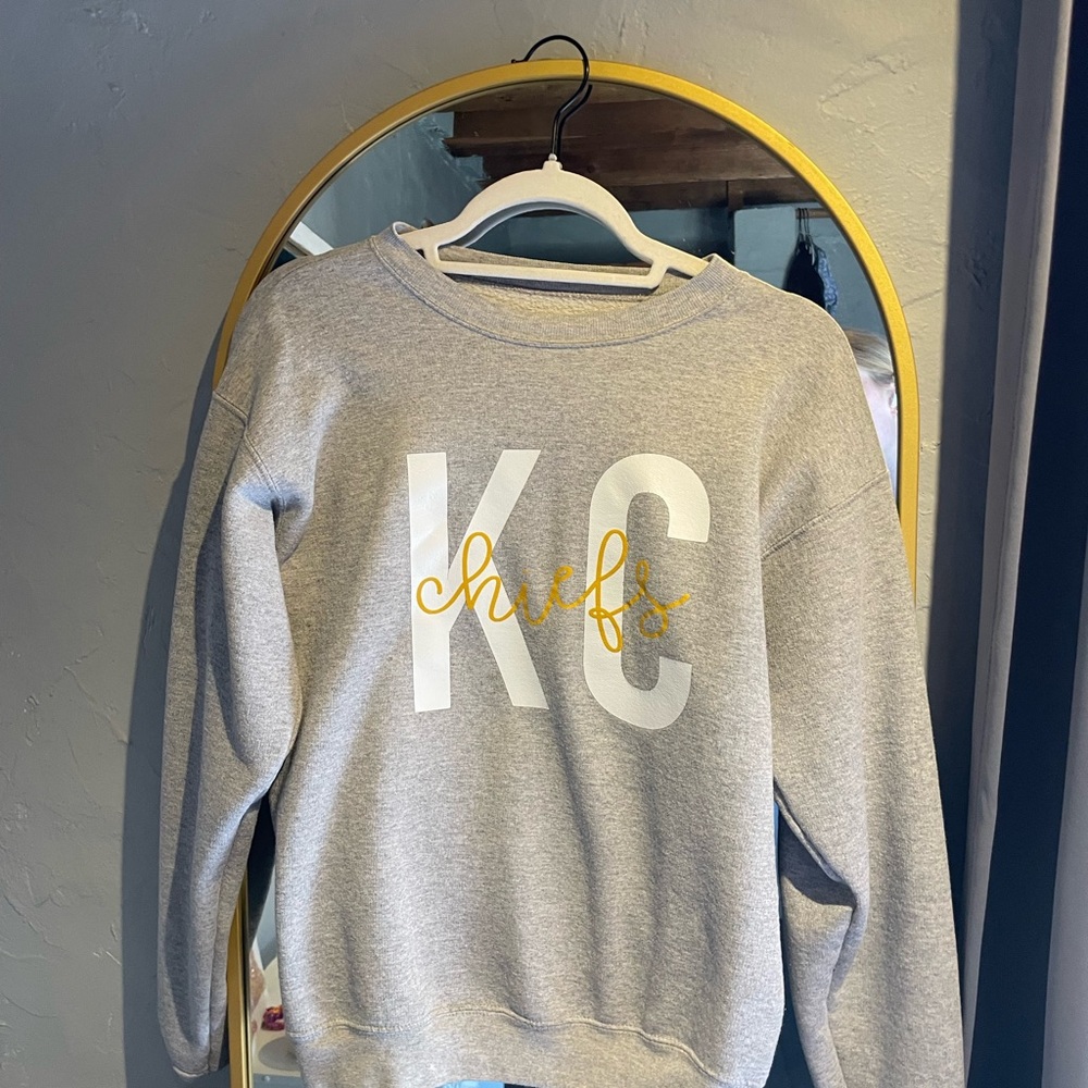 Hanes Gray KC Chiefs Women's Crew Neck Sweater